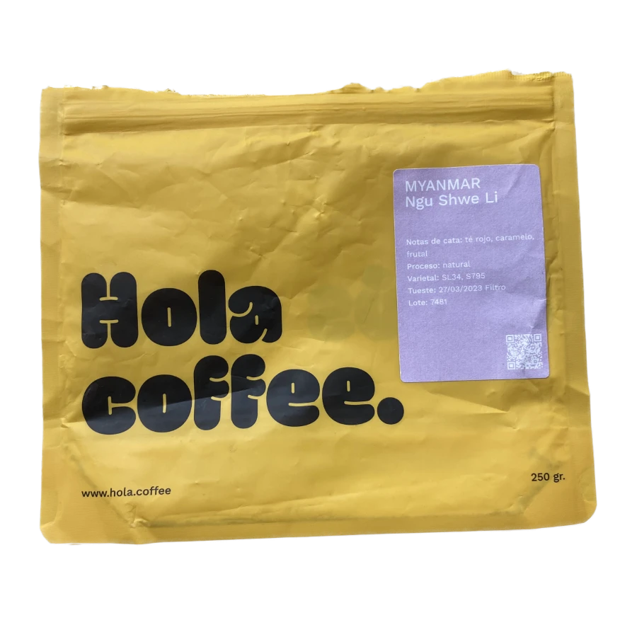 Image of a coffee packaging from the roastery Hola Coffee for the coffee named Myanmar - Ngu Shwe Li