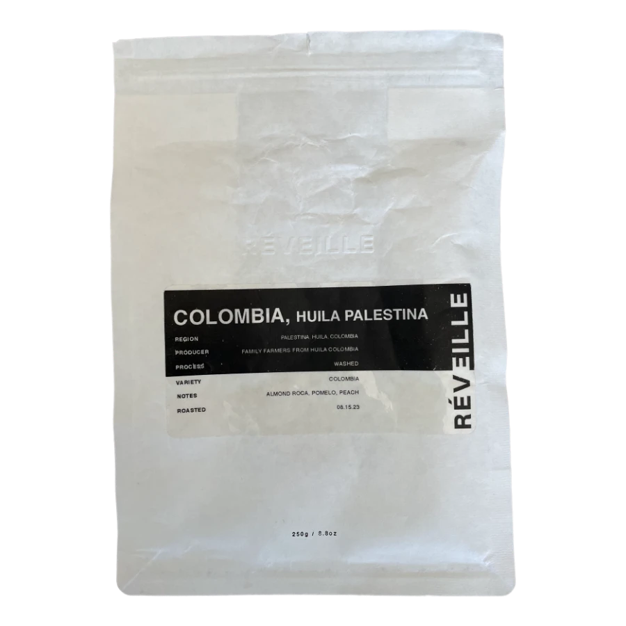 Image of a coffee packaging from the roastery Réveille Coffee for the coffee named Colombia, Huila Palestina